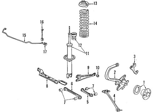 1990 Acura Legend Rear Axle, Lower Control Arm, Upper Control Arm, Stabilizer Bar, Suspension Components Base, Rear Shock Absorber Mounting Diagram for 52675-SE0-013