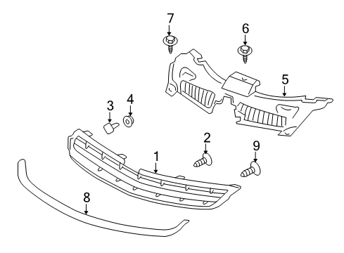 2009 Saturn Vue Front Bumper - Grille & Components Sight Shield Diagram for 96804230