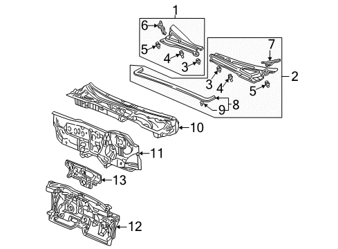 2002 Honda Civic Cowl Dashboard (Upper) Diagram for 61100-S5D-A10ZZ