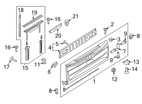 2021 Ford F-250 Super Duty Tail Gate Top Pad Diagram for HC3Z-9940602-A