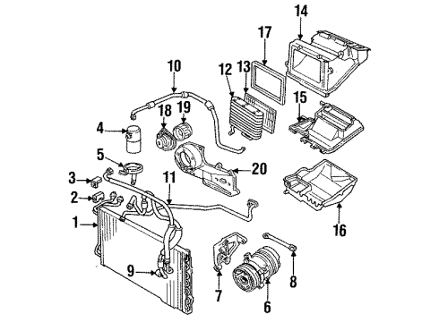 1992 Pontiac Sunbird A/C Condenser, Compressor & Lines Accumulator Dehydrator Diagram for 2724833