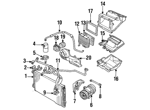 1992 Pontiac Sunbird A/C Condenser, Compressor & Lines Compressor Asm, A/C Diagram for 1135449