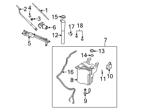 2008 Kia Sorento Wiper & Washer Components Windshield Washer Reservoir Assembly Diagram for 986113E100