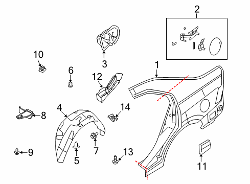 2010 Mercury Milan Quarter Panel & Components Wheelhouse Liner Diagram for 6E5Z-5428370-A