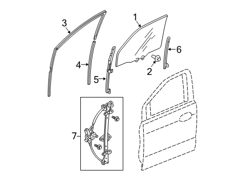 2005 Honda Odyssey Front Door Glass Assy., L. FR. Door Diagram for 73350-SHJ-A0199