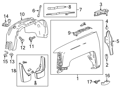 2019 Chevrolet Silverado 1500 Fender & Components, Exterior Trim Fender Liner Brace Diagram for 23240604