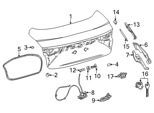 2021 Toyota Mirai Trunk Lid & Components Body Weatherstrip Diagram for 64461-62040