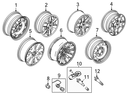 2009 Ford F-150 Wheels Wheel, Alloy Diagram for 9L3Z-1007-A