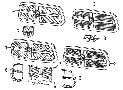 2013 Ram 1500 Grille & Components Grille-Radiator Diagram for 68093930AC