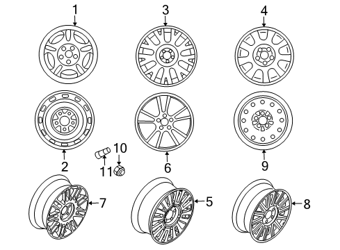 2010 Mercury Grand Marquis Wheels Wheel Nut Diagram for 6W7Z-1012-DA