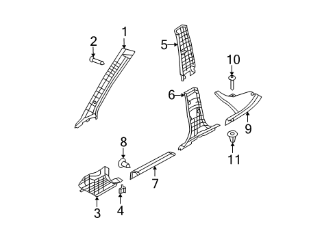 2011 Hyundai Accent Interior Trim - Pillars, Rocker & Floor Trim Assembly-Front Pillar RH Diagram for 85820-1E050-QS