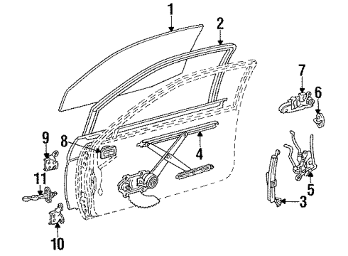 1994 Toyota Tercel Front Door Glass & Hardware, Lock & Hardware Frame Sub-Assembly, Front D Diagram for 67403-16100
