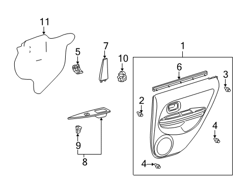 2006 Scion xA Front Door Door Trim Panel Retainer Diagram for 67771-14040