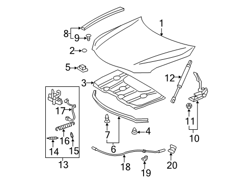 2008 Toyota Camry Hood & Components Release Cable Diagram for 53630-06100