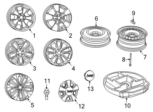 2022 Jeep Cherokee Wheels Wheel Center Cap Diagram for 1LB77RXFAC