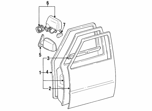 1991 Toyota 4Runner Front Door Passenger Side Mirror Assembly Outside Rear View Diagram for 87910-89158