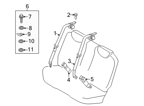 2010 Hyundai Elantra Seat Belt Rear Center Seat Belt Assembly Diagram for 89850-2L510-9K