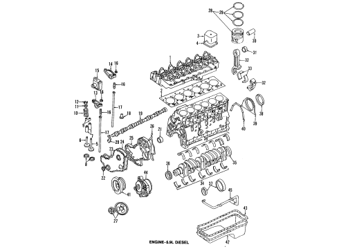 1998 Dodge Ram 2500 Engine Parts, Mounts, Cylinder Head & Valves, Camshaft & Timing, Oil Cooler, Oil Pan, Oil Pump, Crankshaft & Bearings, Pistons, Rings & Bearings PIST Pkg-Piston Diagram for 4761334