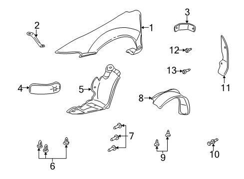 2000 Pontiac Grand Am Fender & Components Liner-Front Wheelhouse Panel Diagram for 22611444