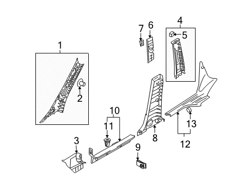 2007 Hyundai Azera Interior Trim - Pillars, Rocker & Floor Trim Assembly-Front Pillar RH Diagram for 85820-3L100-J9