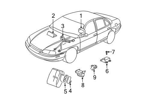 2003 Chevrolet Monte Carlo Air Bag Components Sensor Asm-Inflator Restraint Side Imp Diagram for 10305726