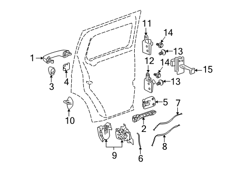 2008 Hummer H3 Rear Door - Lock & Hardware Rear Side Door Lock Diagram for 15934618