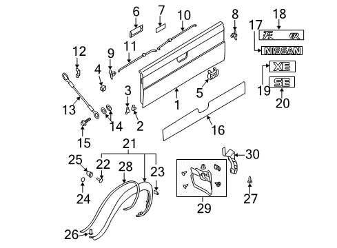 1998 Nissan Frontier Tail Gate, Exterior Trim Hinge Assembly-Rear STRUT LH Diagram for 93471-01G00