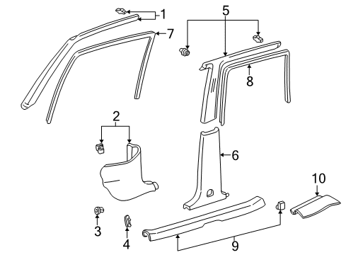 Diagram for 1998 Toyota RAV4 Interior Trim - Pillars, Rocker & Floor 