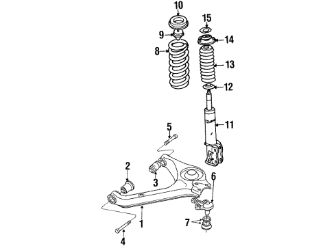 1989 Geo Tracker Front Suspension Components, Lower Control Arm, Stabilizer Bar Seat, Front Strut, Upper (On Esn) Diagram for 91175769