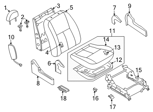 2003 Infiniti G35 Front Seat Components Pad-Front Seat Back Diagram for 87611-AM000