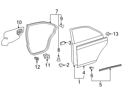 2013 Toyota Camry Rear Door Lower Weatherstrip Diagram for 67887-06020