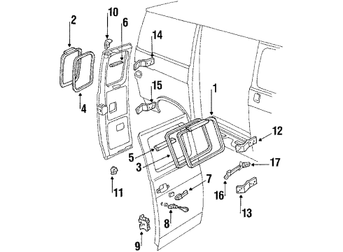 1989 GMC G1500 Side Loading Door - Glass & Hardware Window Asm-Intermediate Side Door Diagram for 14061744