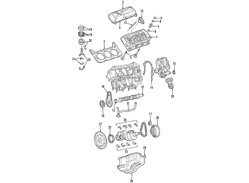 1999 Ford E-150 Econoline Engine Parts, Mounts, Cylinder Head & Valves, Camshaft & Timing, Oil Pan, Oil Pump, Crankshaft & Bearings, Pistons, Rings & Bearings Front Mount Diagram for F7UZ-6038-CA