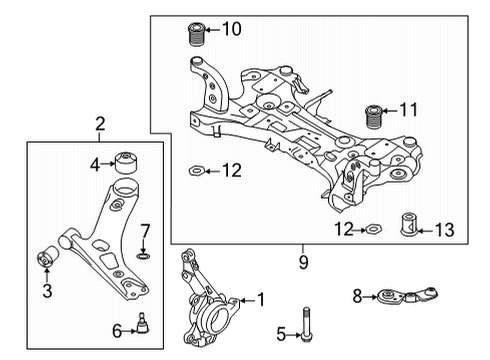 2022 Kia Seltos Front Suspension Components Stay LH Diagram for 62476K0001