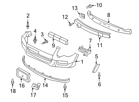 2008 Ford Explorer Sport Trac Front Bumper Front Molding Diagram for 6L2Z-16038-BAPTM