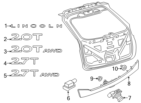 2019 Lincoln Nautilus Parking Aid Nameplate Diagram for FA1Z-5842528-N