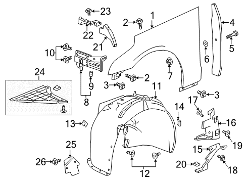 2016 Cadillac CT6 Fender & Components Fender Liner Diagram for 84070727