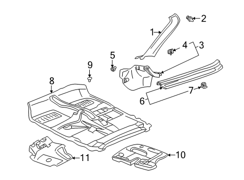 2000 Toyota MR2 Spyder Interior Trim - Pillars, Rocker & Floor Pillar Trim Diagram for 62212-17080-C0