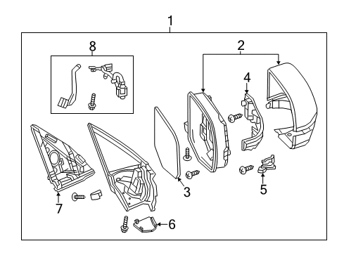 2016 Acura MDX Outside Mirrors Mirror Assembly, Passenger Side Door (Lunar Silver Metallic) (R.C.) Diagram for 76200-TZ5-A11ZQ