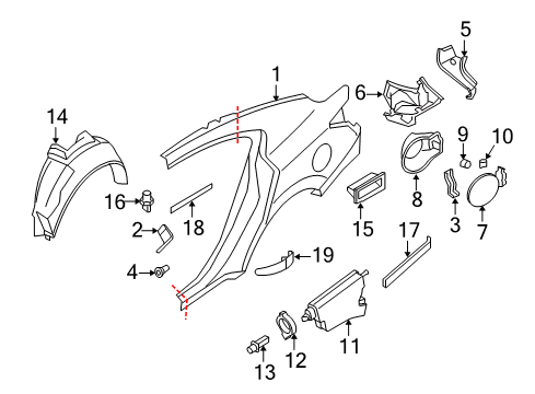 2010 Nissan Maxima Quarter Panel & Components, Exterior Trim Extension-Rear Fender, LH Diagram for G8117-9N0MA