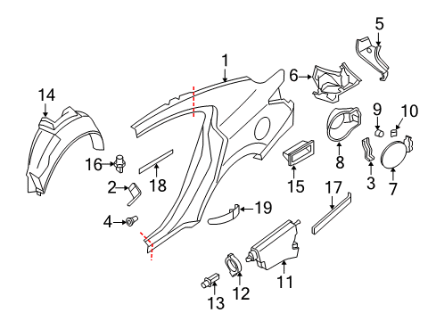 2010 Nissan Maxima Quarter Panel & Components, Exterior Trim Retainer-Tapping, Striker LH Diagram for G6691-9N0MA