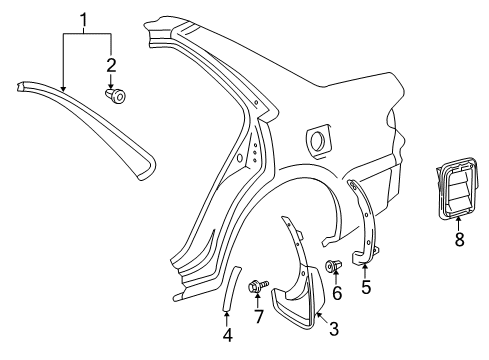 1999 Toyota Corolla Exterior Trim - Quarter Panel Mudguard Sub-Assy, Quarter Panel, Rear LH Diagram for 76626-02060-D1