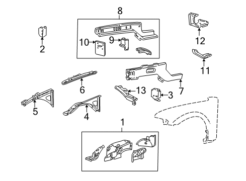 2001 Lincoln LS Structural Components & Rails Impact Bar Reinforcement Diagram for 3W4Z-17K796-BA