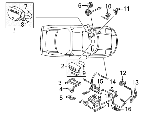1996 Acura NSX Air Bag Components Protector B, Driver Side Srs Harness Dashboard Diagram for 78965-SL0-A82