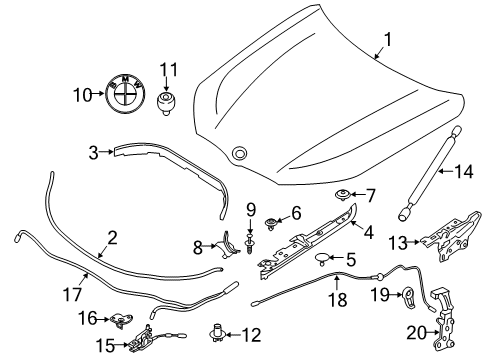 2020 BMW M8 Hood & Components Bowden Cable Diagram for 51237347413