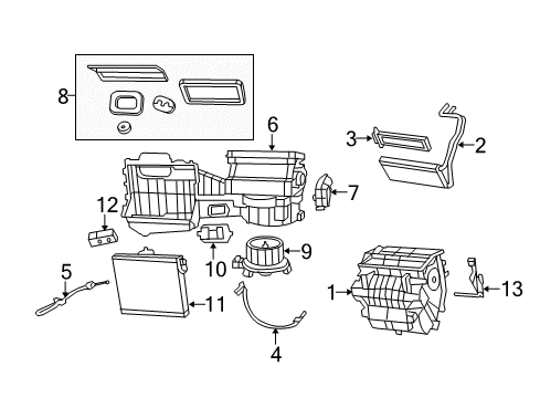 2010 Jeep Wrangler A/C Evaporator & Heater Components Housing-Blower Motor Diagram for 68004192AA