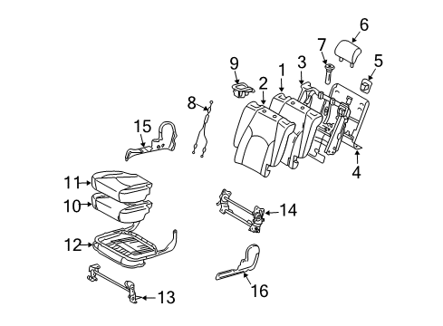 2006 Toyota Highlander Second Row Seats Cushion Frame Diagram for 71650-48050