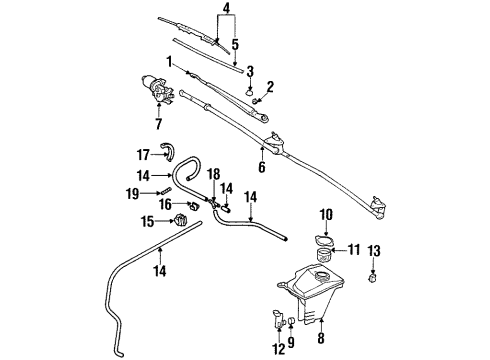 2001 Chevrolet Prizm Wiper & Washer Components Motor, Windshield Wiper Diagram for 12494774