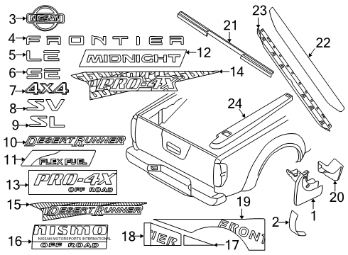 2013 Nissan Frontier Exterior Trim - Pick Up Box Emblem-Body Side Diagram for 99099-ZL53C