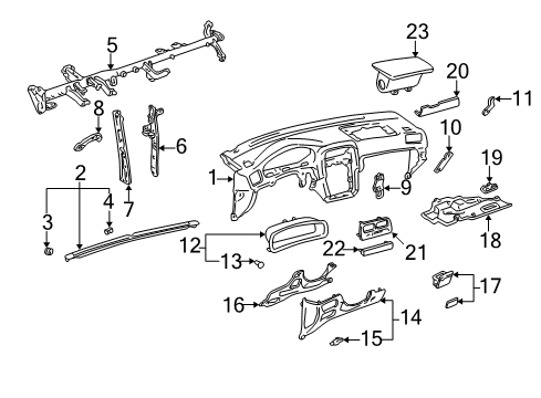 1998 Lexus ES300 Instrument Panel Spring, Instrument Panel Box Diagram for 55444-33030